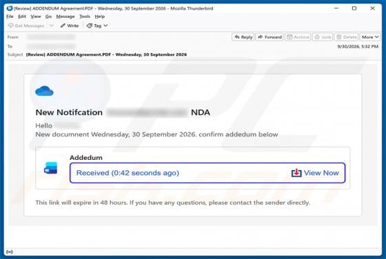 NDA Document Addendum Email Scam