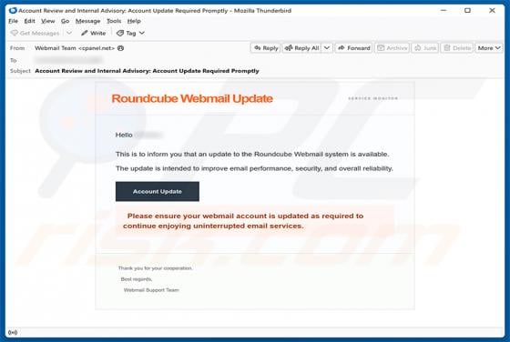 Roundcube Webmail Update Email Scam