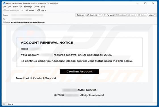 Account Renewal Notice Email Scam