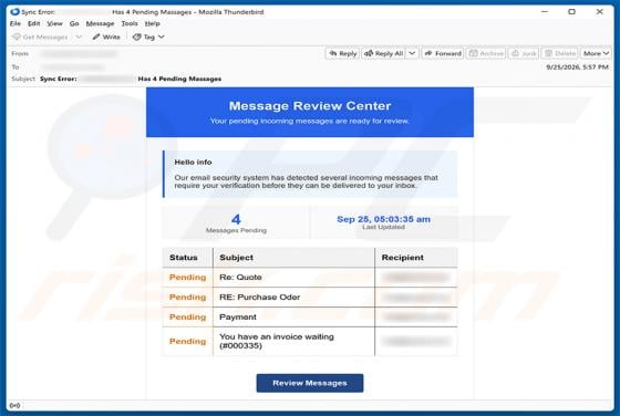 Message Review Center Email Scam