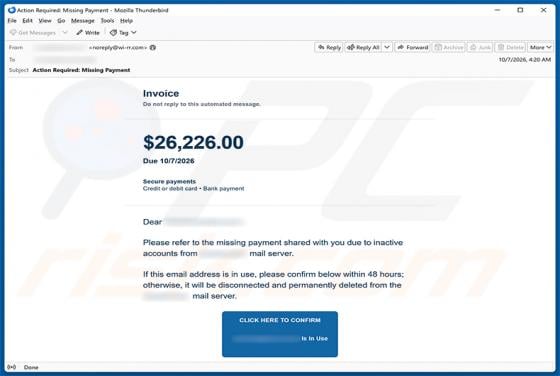 Missing Payment Email Scam