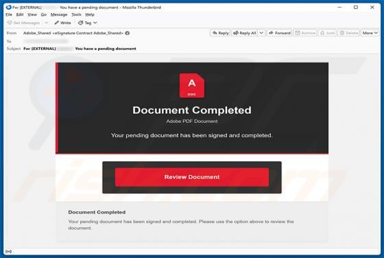 Adobe PDF Document Completed Email Scam