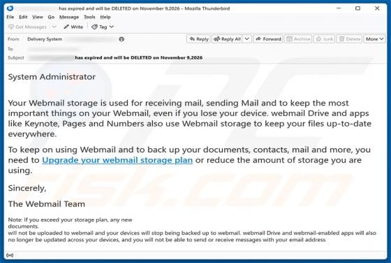 Upgrade Your Webmail Storage Plan Email Scam