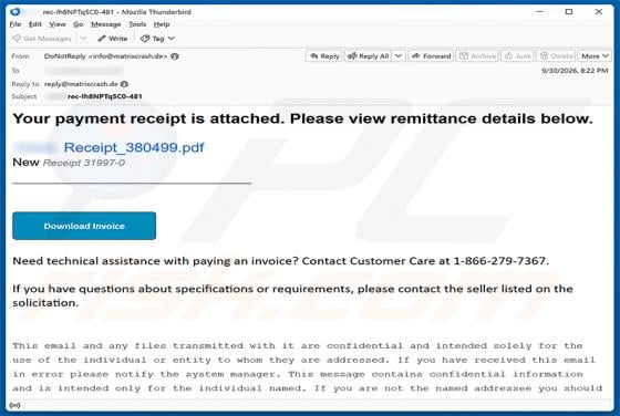 Attached Payment Receipt Email Virus