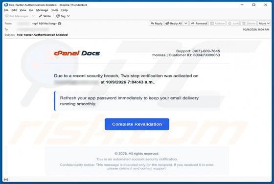 cPanel Security Breach Email Scam