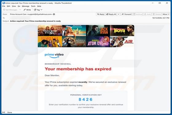Amazon Prime Subscription Expired Email Scam