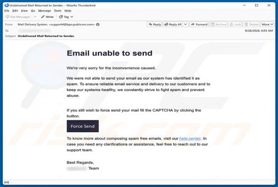 Email Unable To Send Scam