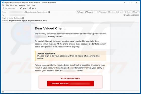 Server Maintenance And Security Updates Email Scam