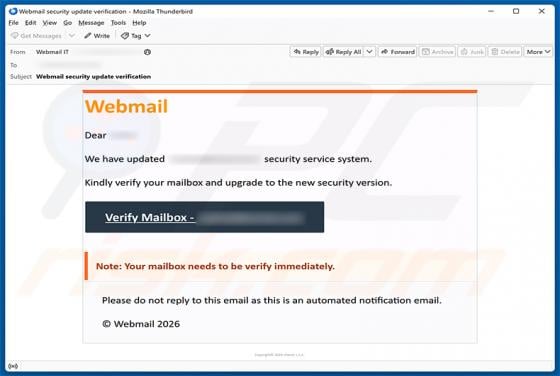 Webmail Security Service System Update Email Scam