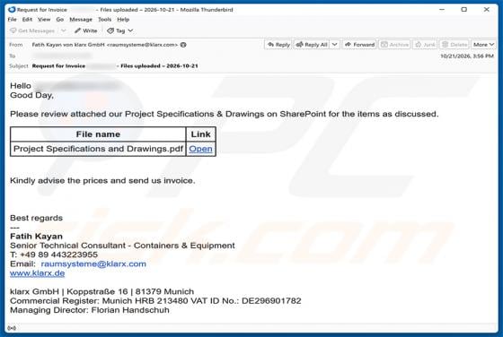 Project Specifications & Drawings Review Email Scam