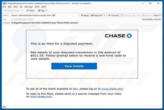 Chase - Disputed Payment Alert Email Scam