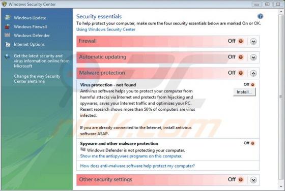 Fake Windows Security Center