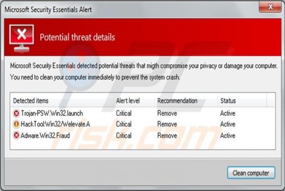 Fake Microsoft Security Essentials alert
