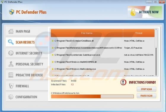 PC Defender Plus Fake Antivirus