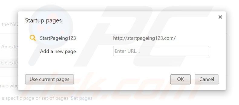 Removing startpageing123.com from Google Chrome homepage