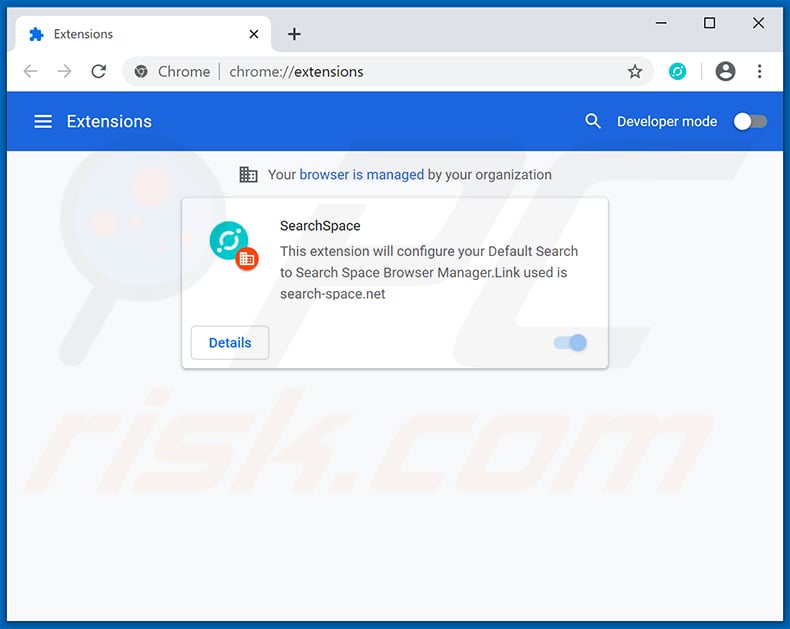 SearchSpace chrome extension browser hijacker managing Chrome settings